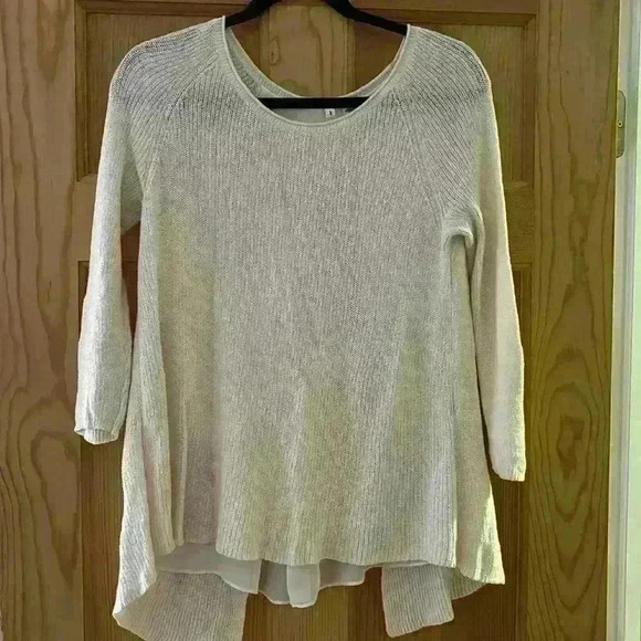 Anthropology MOTH Cream 3/4 Sleeve Sweater with Sheer Back Detail - Picture 1 of 5